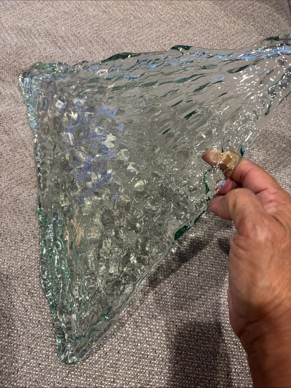 Glass Triangle decorative glass plate/server in Clear Green Edge - Unbranded